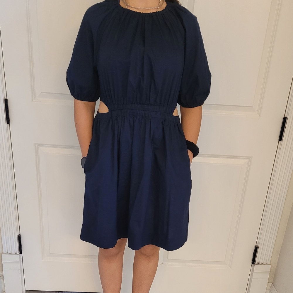 Cotton navy blue cut out dress